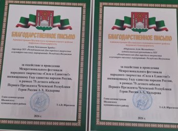 ​Руководство РДНТ Ингушетии отмечено благодарностями организаторов фестиваля «Сила в единстве»